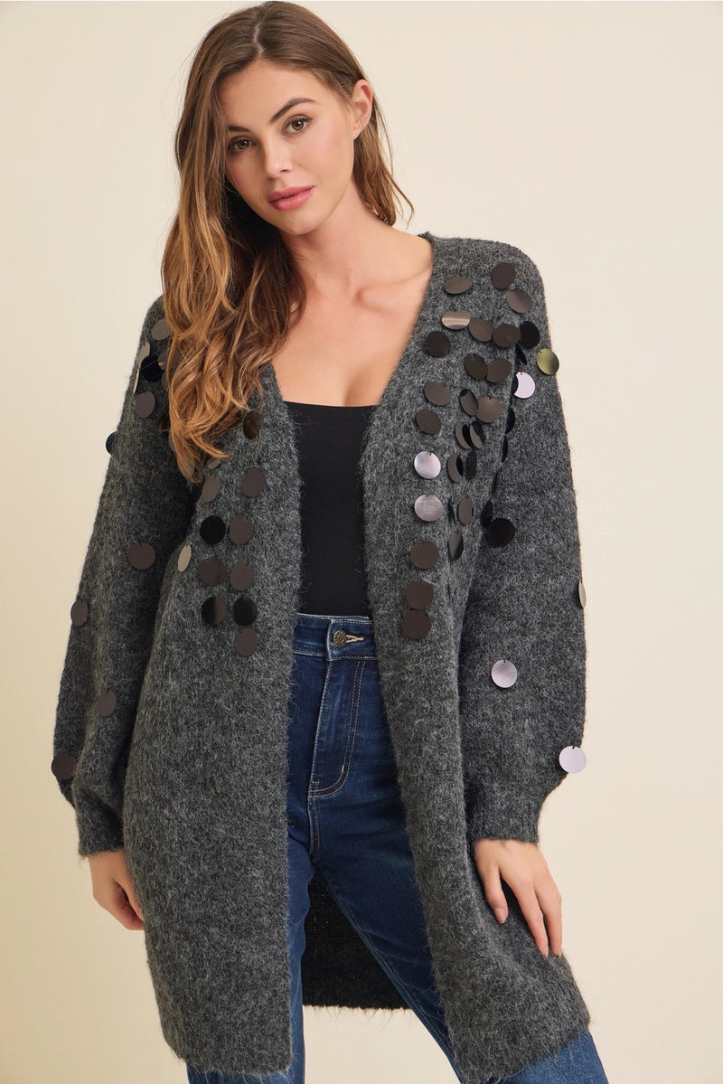 Black Sequin Fuzzy Soft Cardigan