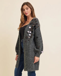 Black Sequin Fuzzy Soft Cardigan