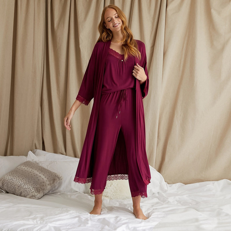 Bordeaux Bamboo Lace Pyjama Set