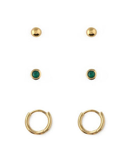 ORELIA - Emerald Stud & Hoop Earrings 3 Pack