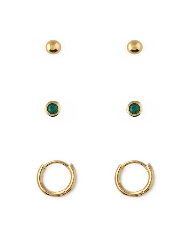 ORELIA - Emerald Stud & Hoop Earrings 3 Pack