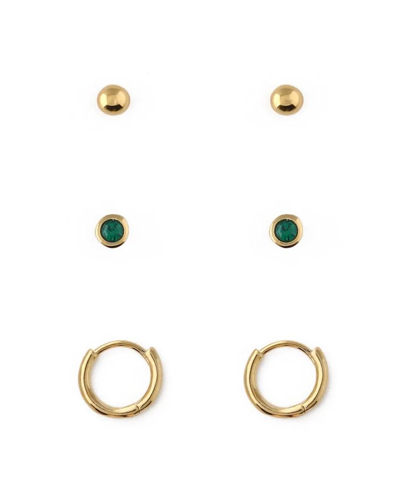 ORELIA - Emerald Stud & Hoop Earrings 3 Pack