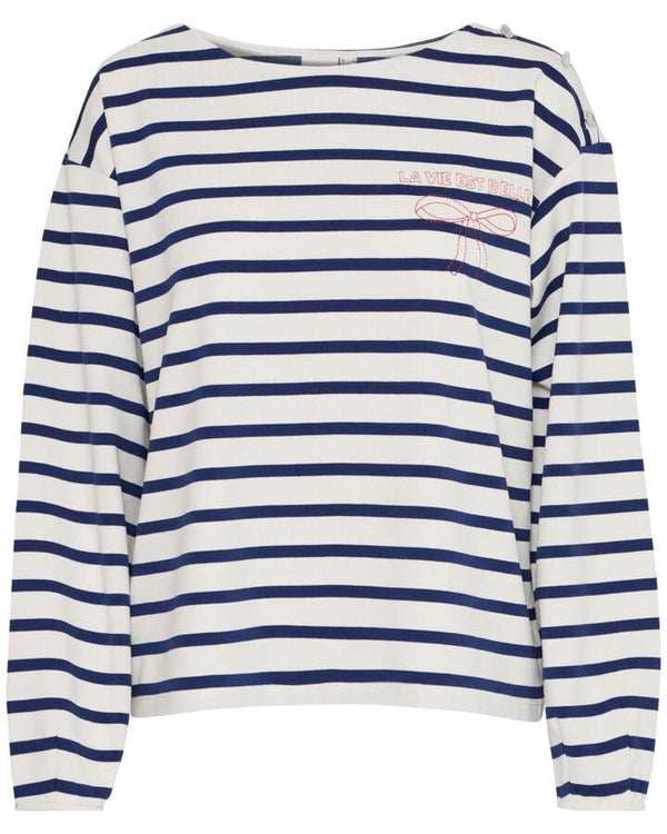 ICHI Rita Navy Stripe Bow Top