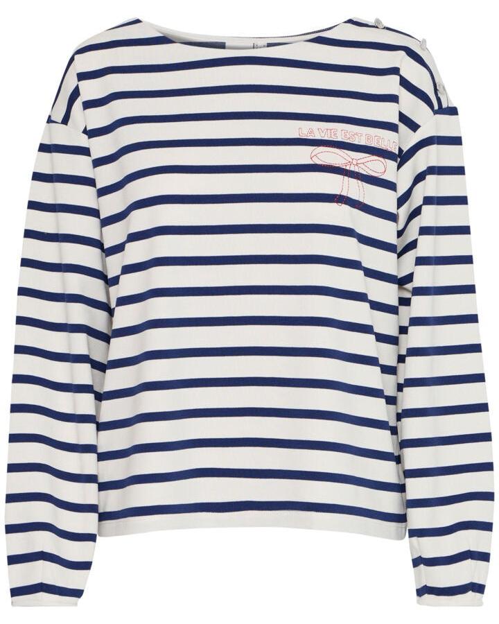 ICHI Rita Navy Stripe Bow Top