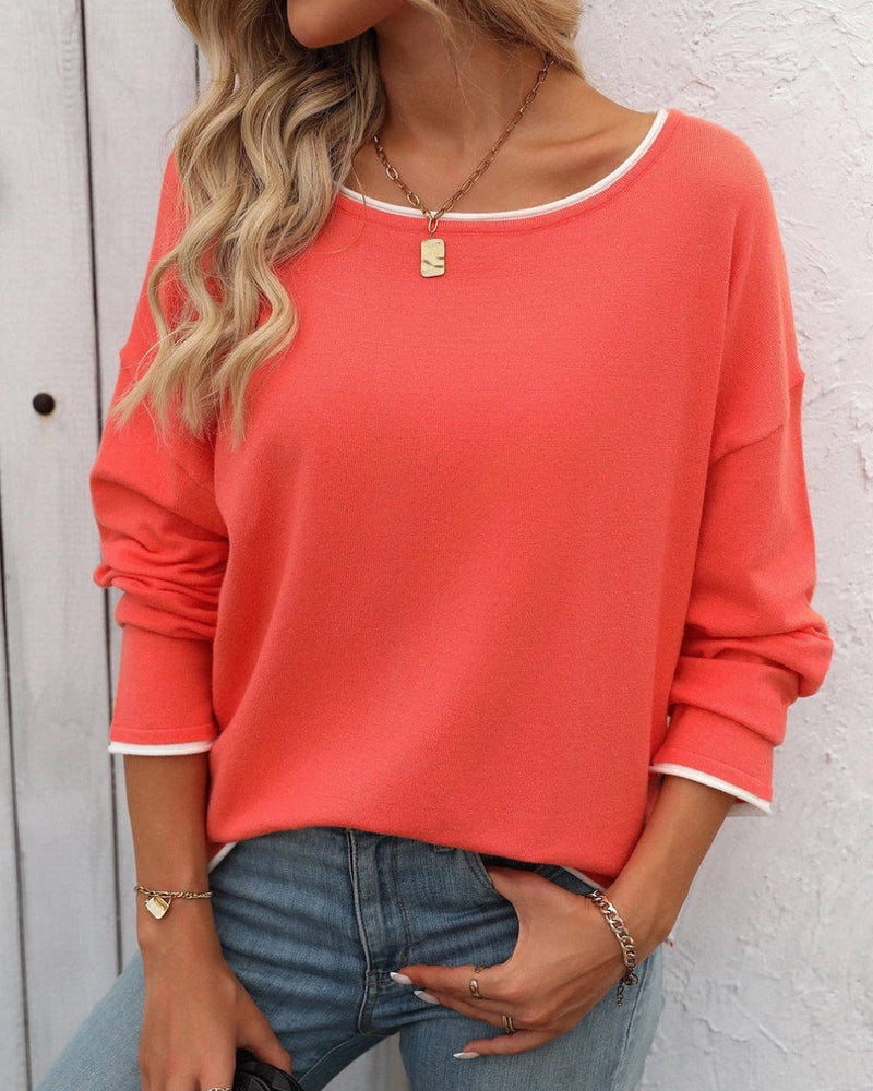 Coral Contrast Knit Top