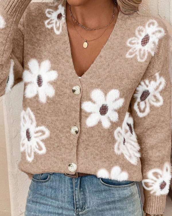 Flower Taupe Knit Cardigan