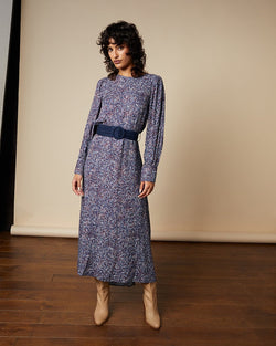 Grace & Mila Blue Printed Belt Dress